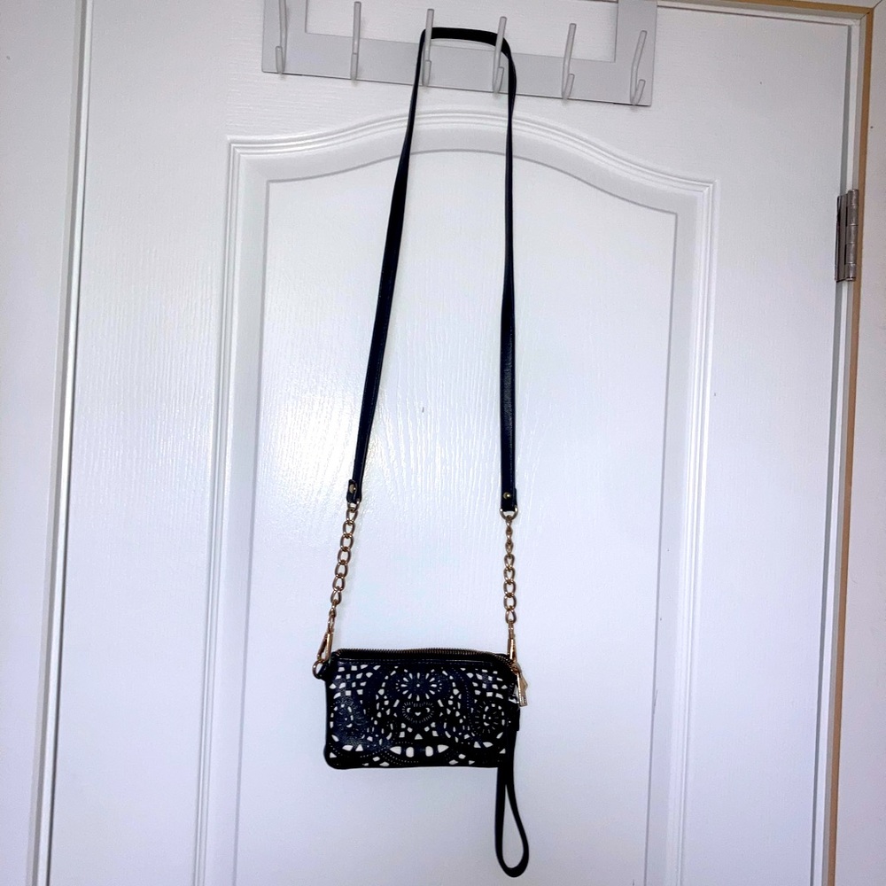Black with white accents crossbody/clutch purse